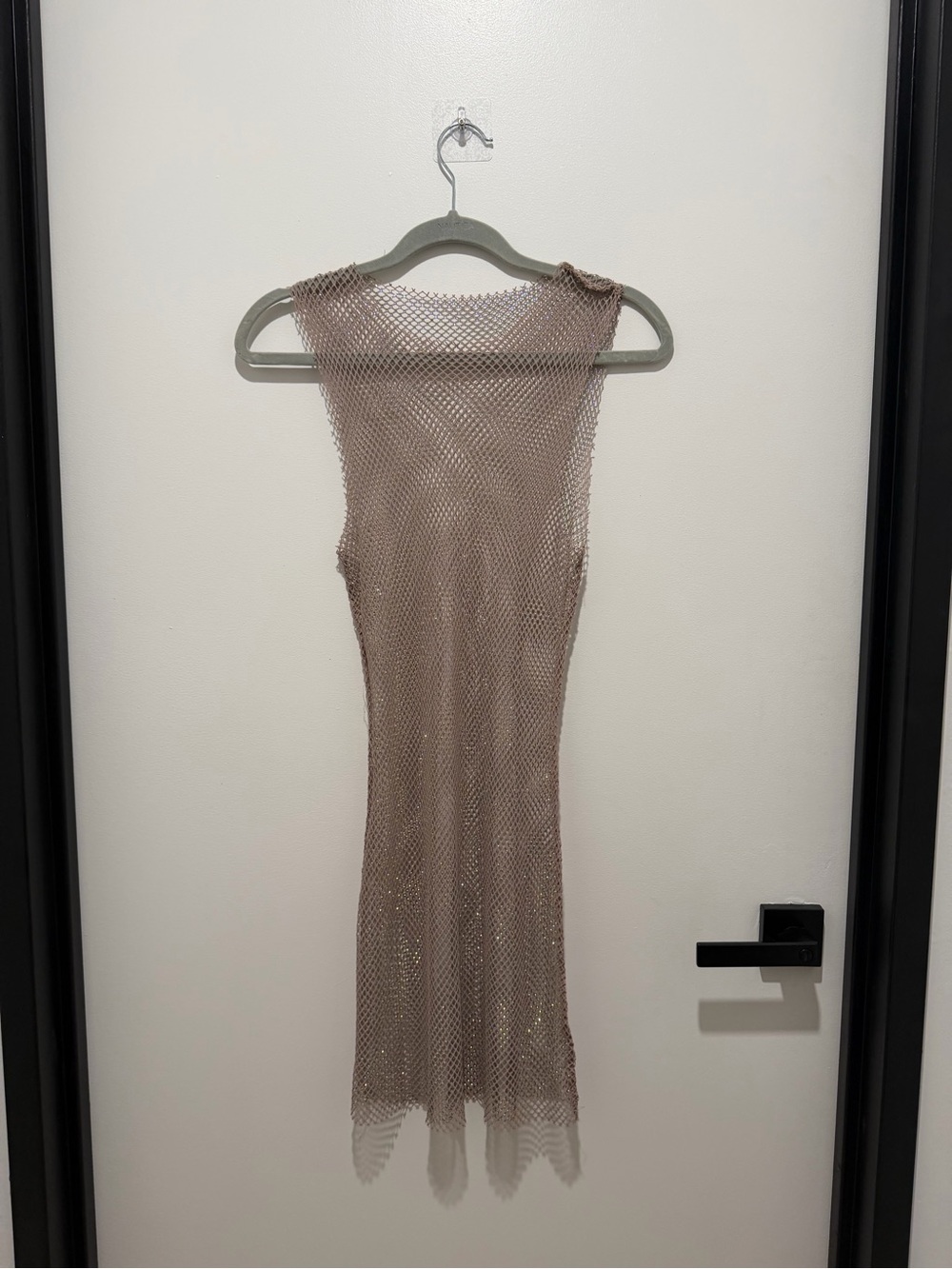 Sleeveless Mesh Knit Dress in Taupe